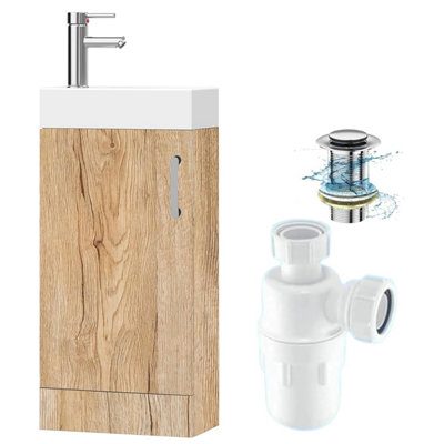 Belofay 400mm Vanity Unit With BasinWhite Ceramic Bathroom Sink With Trap & WasteNo Tap Included (New York Wood Grain) from B&Q