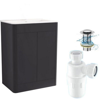 Belofay 600mm Vanity Unit With BasinWhite Ceramic Bathroom Sink With Trap And WasteNo Tap Included (Eddison Grey) from B&Q