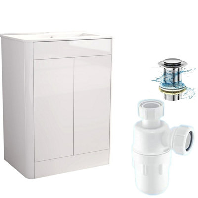 Belofay 600mm Vanity Unit With BasinWhite Ceramic Bathroom Sink With Trap And WasteNo Tap Included (Eddison White) from B&Q