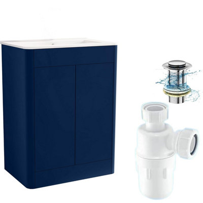Belofay 600mm Vanity Unit With BasinWhite Ceramic Bathroom Sink With Trap And WasteNo Tap Included (Eddison Blue) from B&Q
