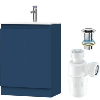 Belofay 600mm Bathroom Vanity Unit With BasinWhite Ceramic Bathroom Sink With Trap And WasteNo Tap Included(Denvor  Blue) from B&Q