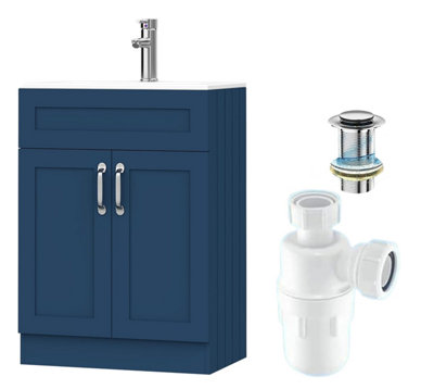 Belofay 600mm Bathroom Vanity Unit With BasinWhite Ceramic Bathroom Sink With Trap And WasteNo Tap Included(Crawley Blue) from B&Q