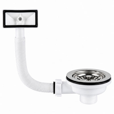 B&Q -  Stainless Steel Kitchen Sink Waste Overflow Kit 114mm Drain Strainer With Square Cover 1 Pack