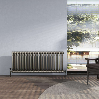 G-Rad Raw Metal Double Column Horizontal Cast Iron Radiator - (H) 600 X (W) 1430mm