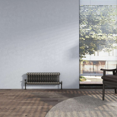 G-Rad: G-Rad Raw Metal Double Column Horizontal Cast Iron Radiator - (H) 300 x (W) 810mm