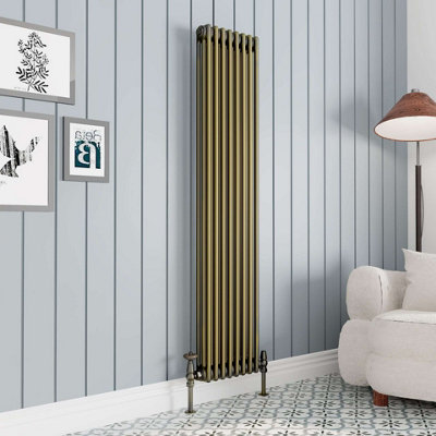 G-Rad Antique Brass Triple Column Vertical Cast Iron Radiator(H) 1800 X (W) 375mm from B&Q