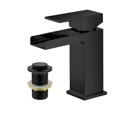 Arko Bathroom Black Square Basin Mixer Tap 54 X 138mmWith Pop Up WasteModern Waterfall Design For Bathroom Sink from B&Q