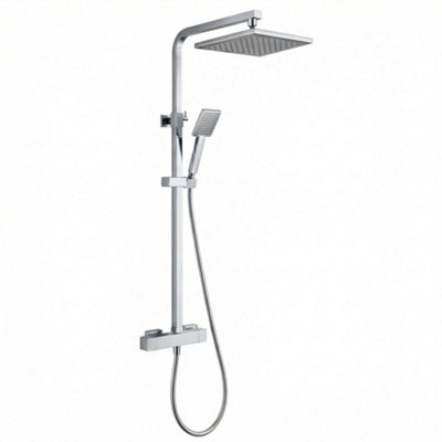 Arko Bathroom Thermostatic Mixer Shower With Twin Head & Riser Rail SquareChrome from B&Q