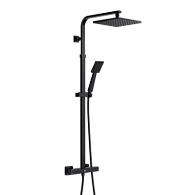 ARKO BATHROOM Arko Thermostatic Mixer Shower With Twin Head & Adjustable Riser Rail SquareMatte Black from B&Q