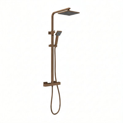 Arko Bathroom Thermostatic Mixer Shower With Twin Head & Riser Rail SquareBronze from B&Q
