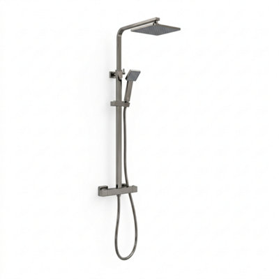 Arko Bathroom Thermostatic Mixer Shower With Twin Head & Riser Rail SquareGunmetal from B&Q