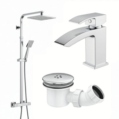 ARKO BATHROOM Arko Basin Mixer Tap And Mixer Shower Set With Shower WasteWaterfall Bathroom Sink Taps And Shower Tap With WasteBathroom Taps from B&Q