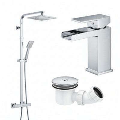 ARKO BATHROOM Arko Basin Mixer Tap And Mixer Shower Set With Shower WasteWaterfall Bathroom Sink Taps And Shower Tap With WasteBathroom Taps from B&Q
