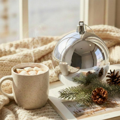Shatchi 20Cm Silver Glossy Christmas BaublePremium Bauble & Home Décor Ornament from B&Q