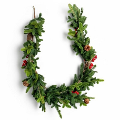 Shatchi 180Cm  Christmas Garland With Berries And Pine Cones Garland For Door & Christmas Decor from B&Q