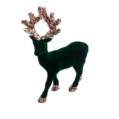B&Q -  20Cm Velvet Deer EmeraldChristmas Reindeer OrnamentIndoor TableMantelpiece And Shelf DecorationFestive Home Décor