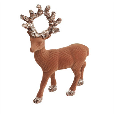 B&Q -  20Cm Velvet Deer OrnamentDusky Brown