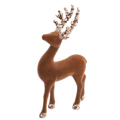 B&Q -  23Cm Velvet Deer Dusky BrownChristmas Reindeer OrnamentIndoor TableMantelpiece And Shelf DecorationFestive Home Décor
