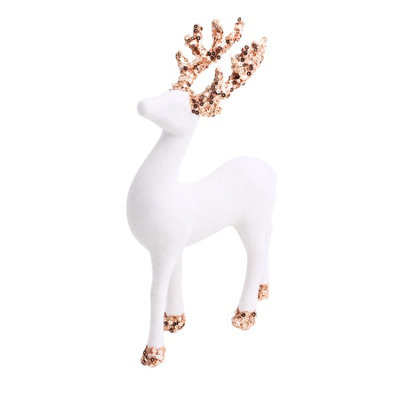B&Q -  23Cm White Velvet DeerChristmas Reindeer OrnamentIndoor TableMantelpiece And Shelf DecorationFestive Home Décor