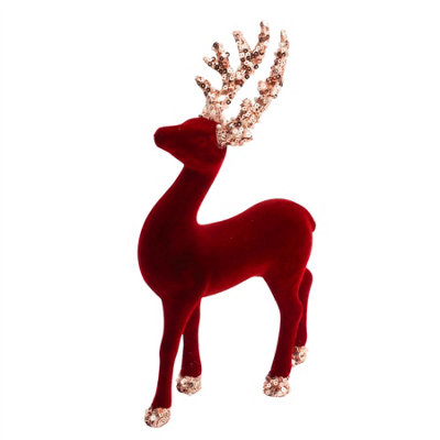 B&Q -  23Cm Wine Red Velvet Deer Figurine