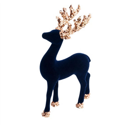 B&Q -  23Cm Midnight Blue Velvet Deer Ornament