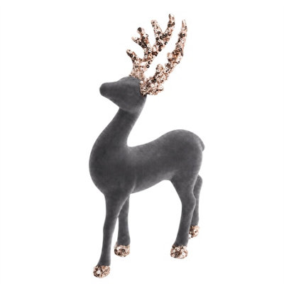 B&Q -  23Cm Grey Velvet DeerChristmas Reindeer OrnamentIndoor TableMantelpiece And Shelf DecorationFestive Home Décor