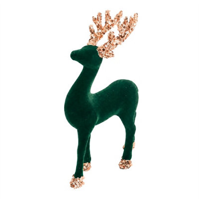 B&Q -  23Cm Velvet Deer EmeraldChristmas Reindeer OrnamentIndoor TableMantelpiece And Shelf DecorationFestive Home Décor