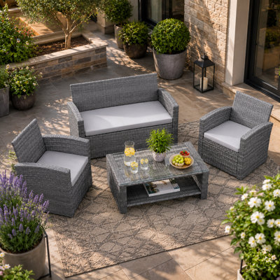 Shatchi Compact Garden Sofa Set2Seater + Chairs + Coffee Table With 5mm Tempered GlassOutdoor Furniture from B&Q