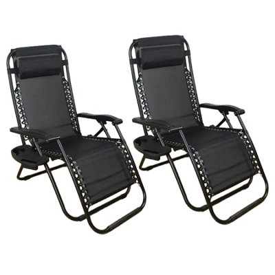 B&Q -  Set Of 2 Padded Zero Gravity Recliner Chairs With Cup HoldersOutdoor Garden Lounger