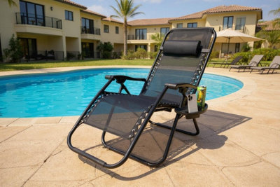 B&Q -  Gravity Chair Heavy Duty Textoline Outdoor & Garden Sunloungers Folding Reclining Patio Chair Recliners ,1Pc