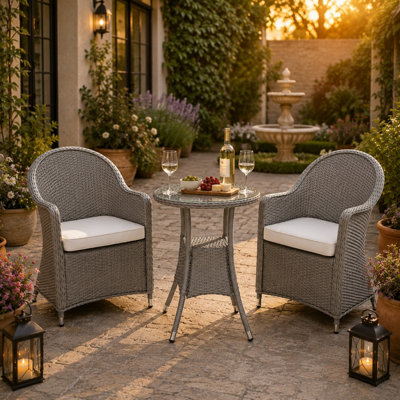 Shatchi Sorrento 3-Piece Rattan Bistro Aluminium 2-Seater Garden Dining Set With Table & Chairs