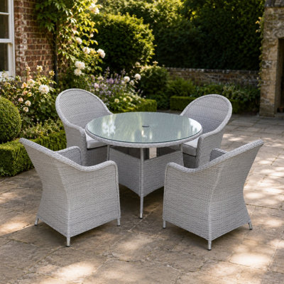 Shatchi Sorrento 4-Seater Rattan Dining Round Garden Table & Chairs Aluminium Outdoor Furniture Set