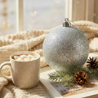 Shatchi 20Cm Silver Glitter Christmas BaubleChristmas Tree & Home Décor Ornament from B&Q