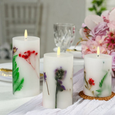 Avilo 3 Piece Flower Embedded Wax Candle Set - Image 4