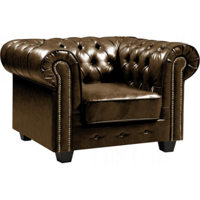 Furniture Instore Chesterfield Brown Leather Antique Armchair from B&Q