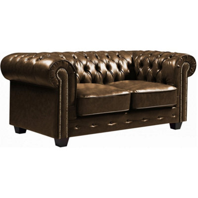 Furniture Instore Chesterfield Brown Leather Antique 2 Seater Sofa from B&Q