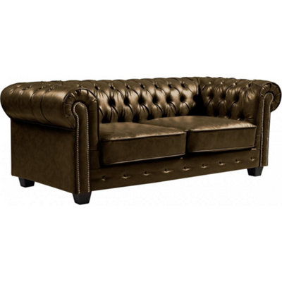 Furniture Instore Chesterfield Brown Leather Antique 3 Seater Sofa from B&Q