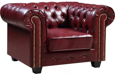 Furniture Instore Chesterfield Red Leather Antique Armchair from B&Q