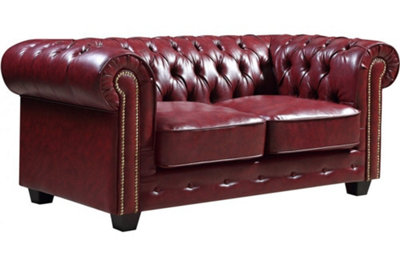 Furniture Instore Chesterfield Red Leather Antique 2 Seater Sofa from B&Q