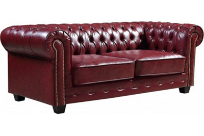 Furniture Instore Chesterfield Red Leather Antique 3 Seater Sofa from B&Q