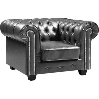 Furniture Instore Chesterfield Grey Leather Antique Armchair from B&Q