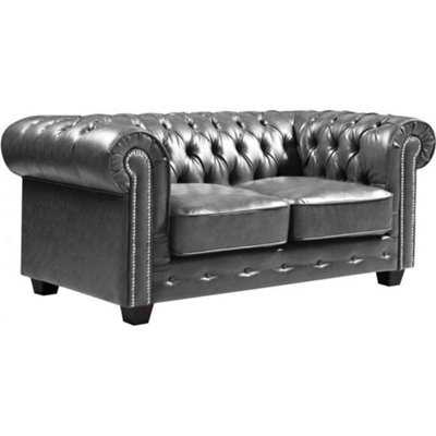 Furniture Instore Chesterfield Grey Leather Antique 2 Seater Sofa from B&Q