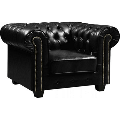 Furniture Instore Chesterfield Black Leather Antique Armchair from B&Q