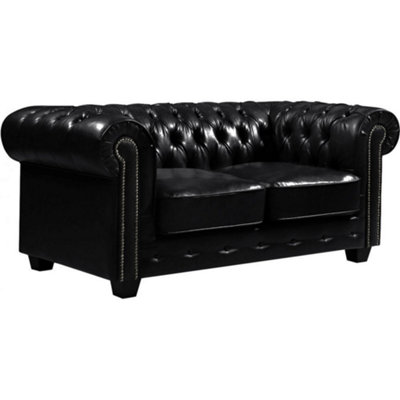 Furniture Instore Chesterfield Black Leather Antique 2 Seater Sofa from B&Q
