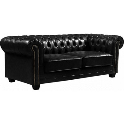 Furniture Instore Chesterfield Black Leather Antique 3 Seater Sofa from B&Q