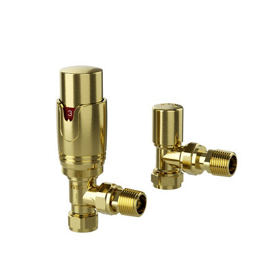 Kai Bathrooms Angled Thermostatic Brushed Brass Radiator Valves (Pair) from B&Q