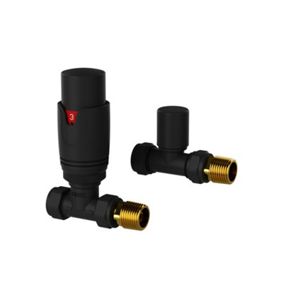 Kai Bathrooms Straight Thermostatic Black Radiator Valves (Pair) from B&Q