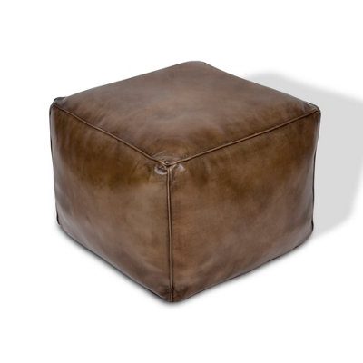  - Elm Home And Garden 100% Real Genuine Leather Large Pommel Footstool Ottoman Tan Brown