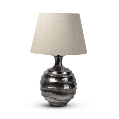 Elm Home And Garden Unisex Silver Living Room Bedroom Bedside Table Lamp Grey Round Metal Large - Image 4