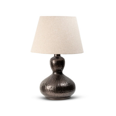  - Antique Bronze Bedside Table Lamp With Round Metal Base & Fabric Shade64Cm High For Living RoomBedroomOffice Decor